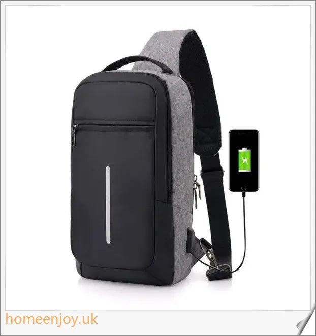 Anti-theft USB charging chest bag with secure zipper closure, hidden pockets, and integrated charging port