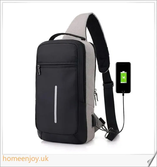 Anti-theft USB charging chest bag with secure zipper closure, hidden pockets, and integrated charging port