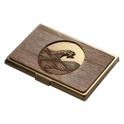 Premium stainless steel and wooden business card holder in a range of elegant finishes