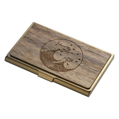 Premium stainless steel and wooden business card holder in a range of elegant finishes
