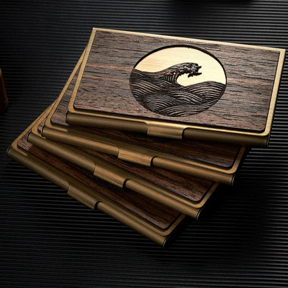 Premium stainless steel and wooden business card holder in a range of elegant finishes