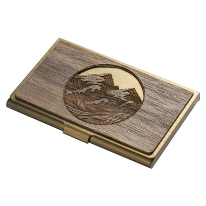 Premium stainless steel and wooden business card holder in a range of elegant finishes