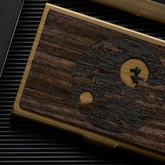 Premium stainless steel and wooden business card holder in a range of elegant finishes