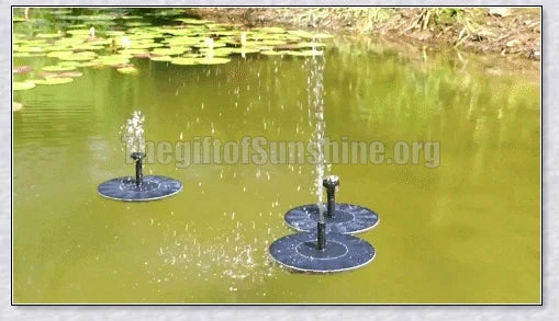 Solar-powered bird bath water fountain pump in a garden or pond setting, creating a relaxing display of water