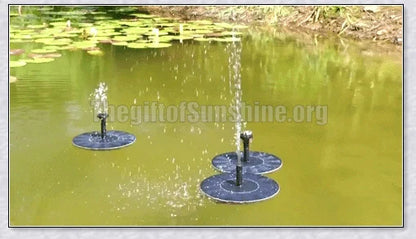 Solar-powered bird bath water fountain pump in a garden or pond setting, creating a relaxing display of water