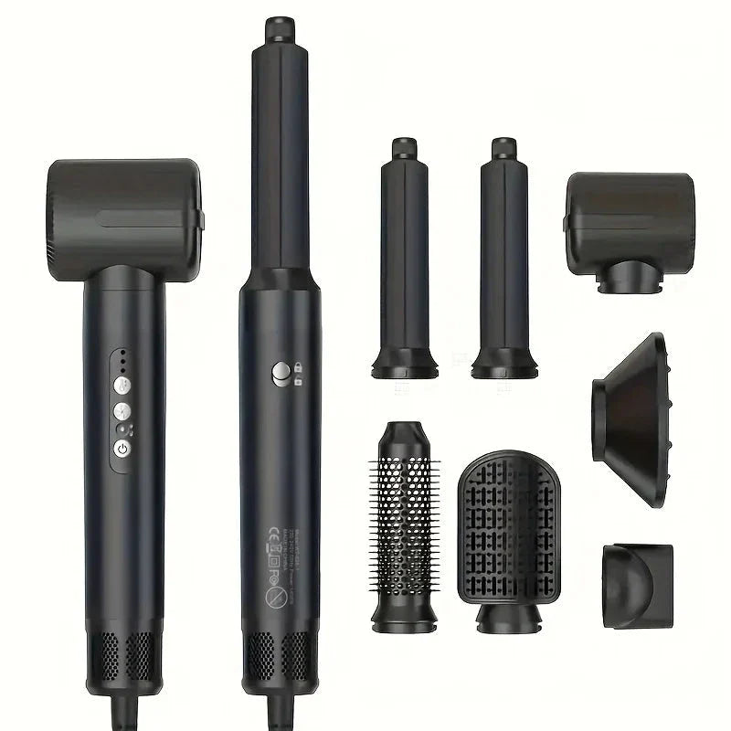 7 in 1 high-speed hair dryer brush with adjustable heat and speed settings, ionic technology, and automatic curling feature