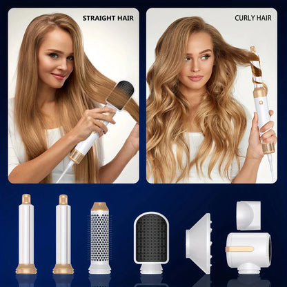 7 in 1 high-speed hair dryer brush with adjustable heat and speed settings, ionic technology, and automatic curling feature