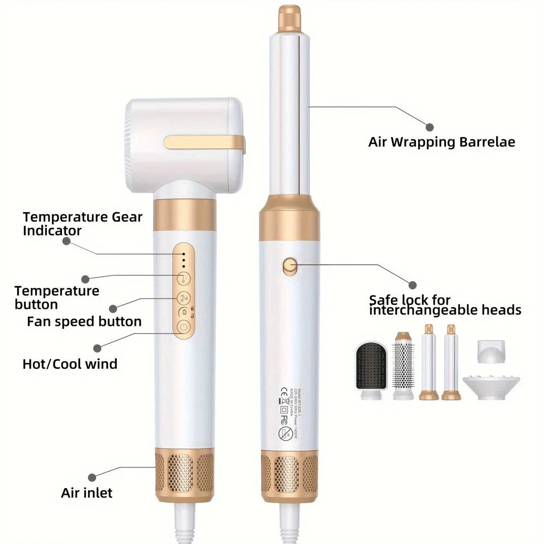 7 in 1 high-speed hair dryer brush with adjustable heat and speed settings, ionic technology, and automatic curling feature
