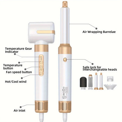7 in 1 high-speed hair dryer brush with adjustable heat and speed settings, ionic technology, and automatic curling feature