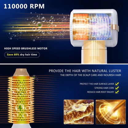 7 in 1 high-speed hair dryer brush with adjustable heat and speed settings, ionic technology, and automatic curling feature