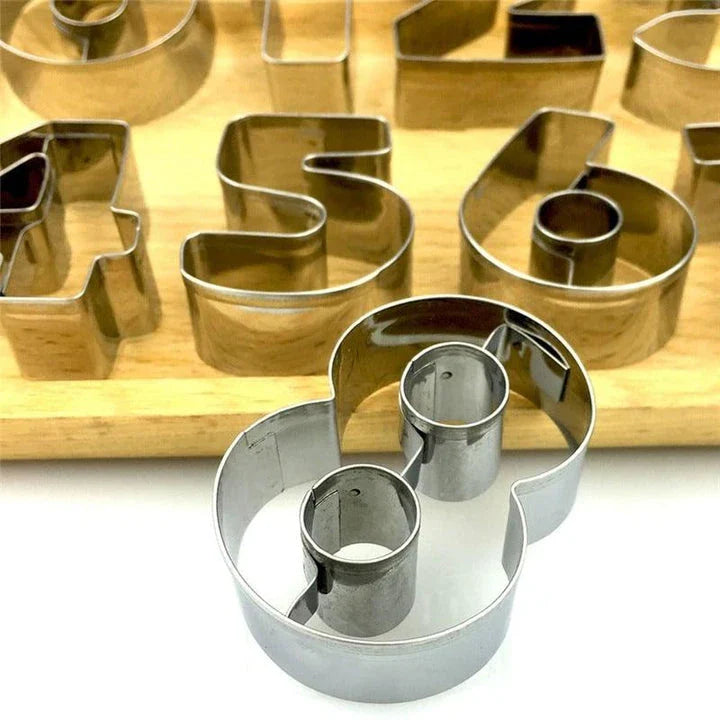 Premium stainless steel 3D number-shaped cookie moulds for creative baking