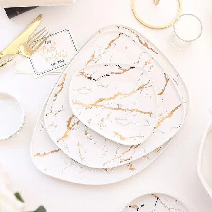 Elegant marble ceramic plate with a sophisticated and timeless design, perfect for dining and entertaining.