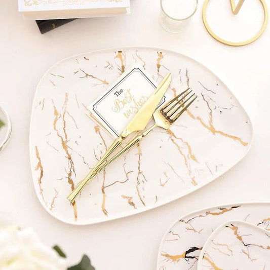 Elegant marble ceramic plate with a sophisticated and timeless design, perfect for dining and entertaining.