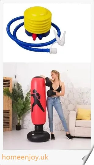 Inflatable boxing punching bag with sturdy stand and sandbag base for stable, durable home workouts
