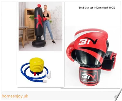 Inflatable boxing punching bag with sturdy stand and sandbag base for stable, durable home workouts