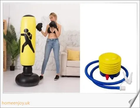Inflatable boxing punching bag with sturdy stand and sandbag base for stable, durable home workouts