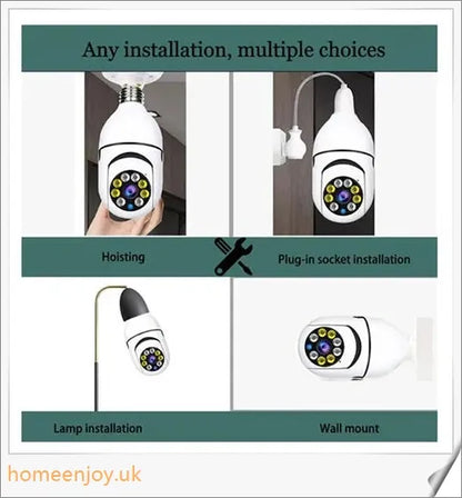 5G Wifi E27 Bulb Surveillance Camera with 360-degree viewing, night vision, and smart home compatibility