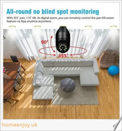 5G Wifi E27 Bulb Surveillance Camera with 360-degree viewing, night vision, and smart home compatibility