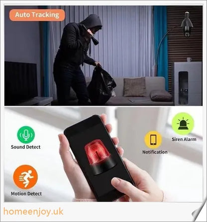 5G Wifi E27 Bulb Surveillance Camera with 360-degree viewing, night vision, and smart home compatibility