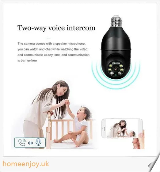 5G Wifi E27 Bulb Surveillance Camera with 360-degree viewing, night vision, and smart home compatibility
