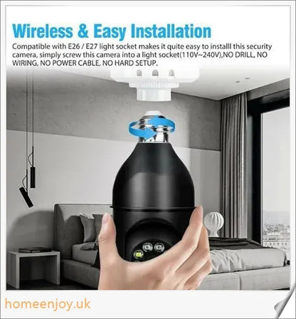 5G Wifi E27 Bulb Surveillance Camera with 360-degree viewing, night vision, and smart home compatibility