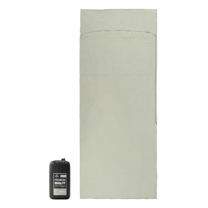 Premium cotton sleeping bag liner in green, featuring a soft, breathable, and comfortable design for travel and camping
