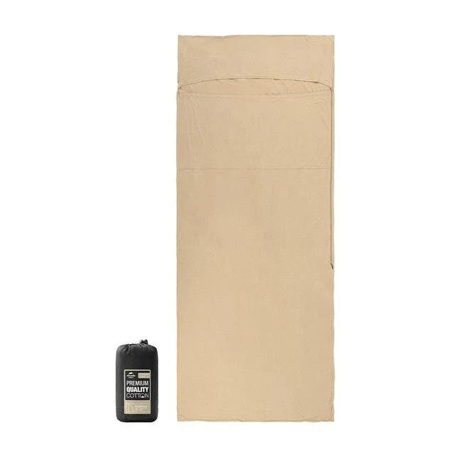 Premium cotton sleeping bag liner in green, featuring a soft, breathable, and comfortable design for travel and camping