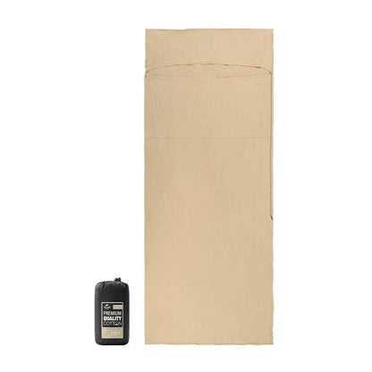 Premium cotton sleeping bag liner in green, featuring a soft, breathable, and comfortable design for travel and camping
