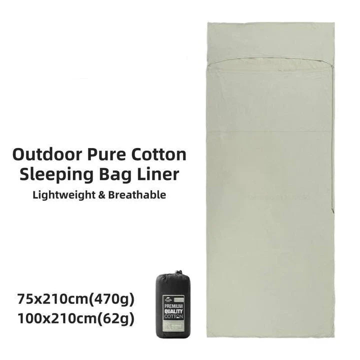 Premium cotton sleeping bag liner in green, featuring a soft, breathable, and comfortable design for travel and camping
