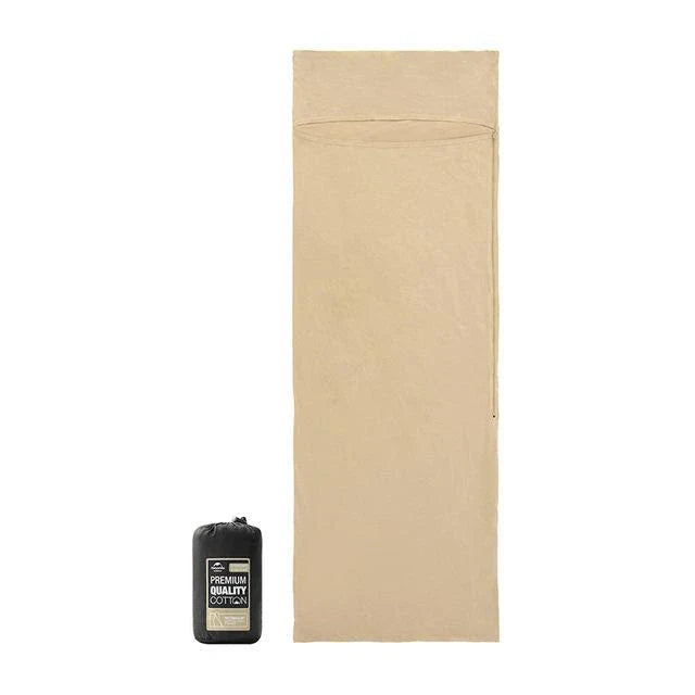 Premium cotton sleeping bag liner in green, featuring a soft, breathable, and comfortable design for travel and camping