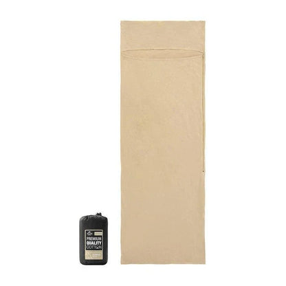 Premium cotton sleeping bag liner in green, featuring a soft, breathable, and comfortable design for travel and camping