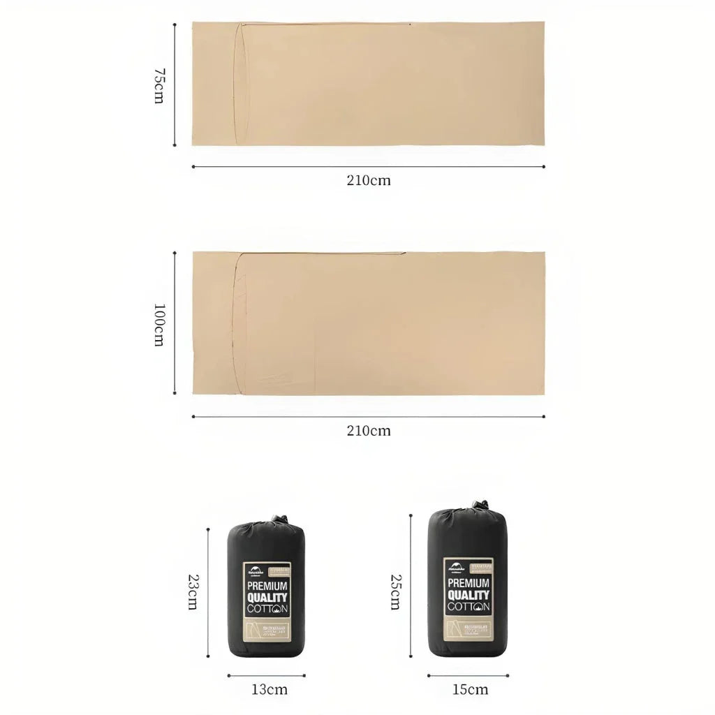 Premium cotton sleeping bag liner in green, featuring a soft, breathable, and comfortable design for travel and camping