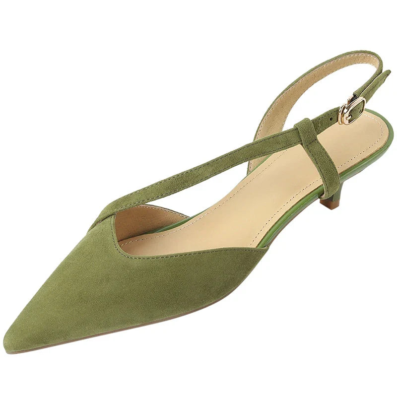 Elegant high heel leather sandals in green for fashionable women