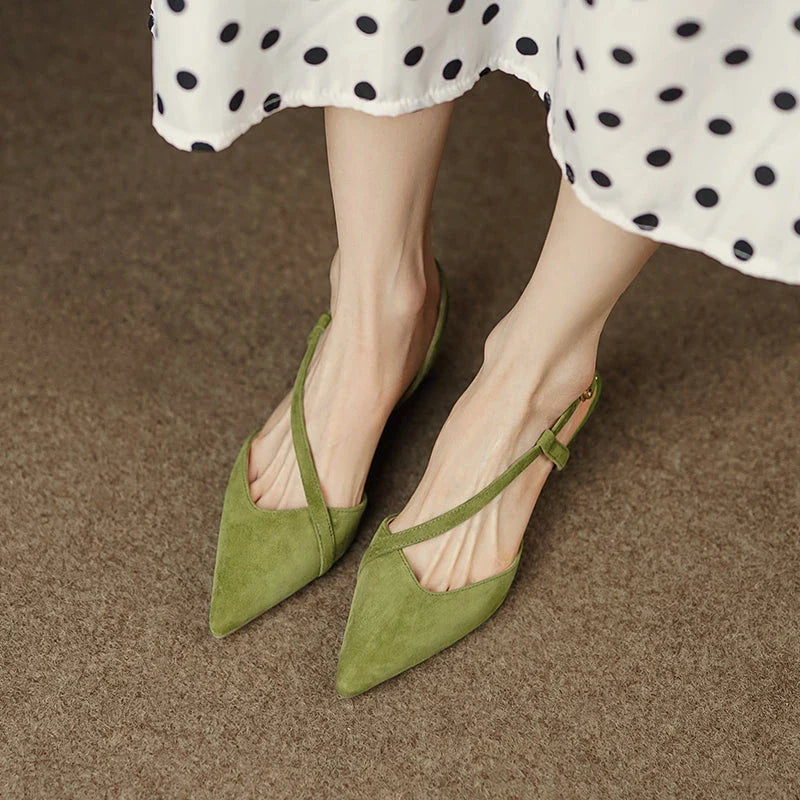 Elegant high heel leather sandals in green for fashionable women