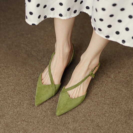 Elegant high heel leather sandals in green for fashionable women