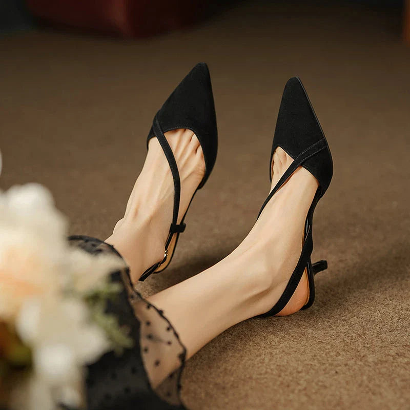 Elegant high heel leather sandals in green for fashionable women