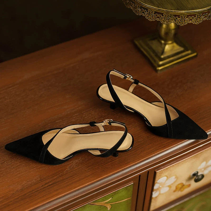 Elegant high heel leather sandals in green for fashionable women