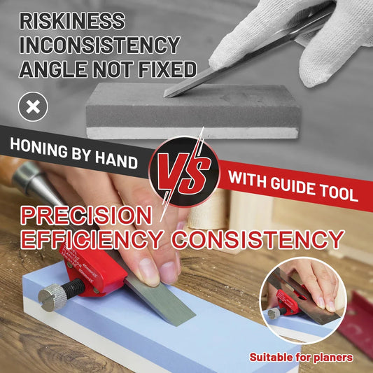 A high-quality precision honing guide for sharpening woodworking chisels and planer blades