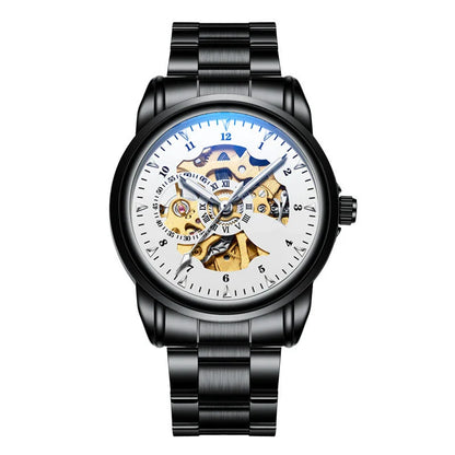 Men's Fashion Simple Leather Waterproof Luminous Mechanical Watch with Stainless Steel Case and Leather Strap