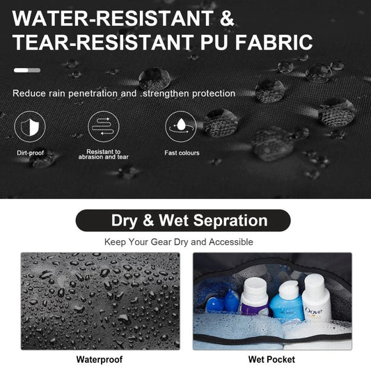 A high-quality waterproof travel bag for men with a dedicated shoe compartment and spacious interior for versatile use.