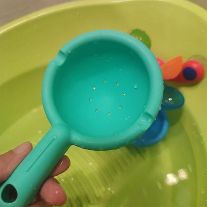 Colourful children's water wheel bath toy with spinning rainbow-coloured waterwheels