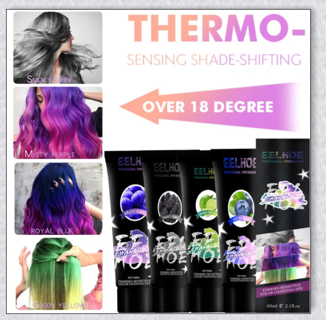 Thermochromic hair dye that changes colour with temperature, infused with nourishing Brazilian Argan Oil and Keratin Essence