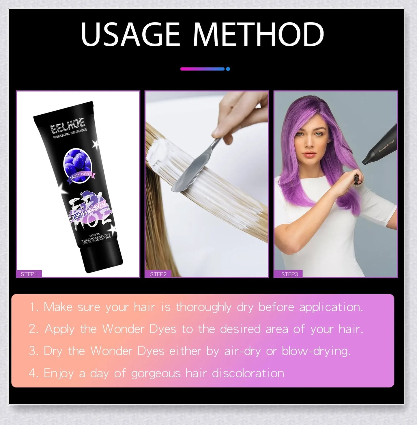 Thermochromic hair dye that changes colour with temperature, infused with nourishing Brazilian Argan Oil and Keratin Essence