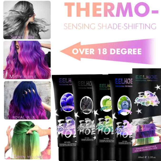 Thermochromic hair dye that changes colour with temperature, infused with nourishing Brazilian Argan Oil and Keratin Essence