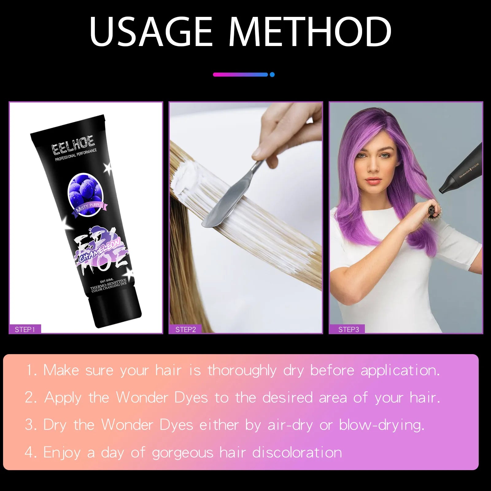 Thermochromic hair dye that changes colour with temperature, infused with nourishing Brazilian Argan Oil and Keratin Essence