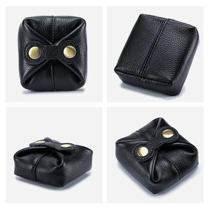 Genuine leather mini wallet case in black colour, featuring a compact and stylish design suitable for women in the UK
