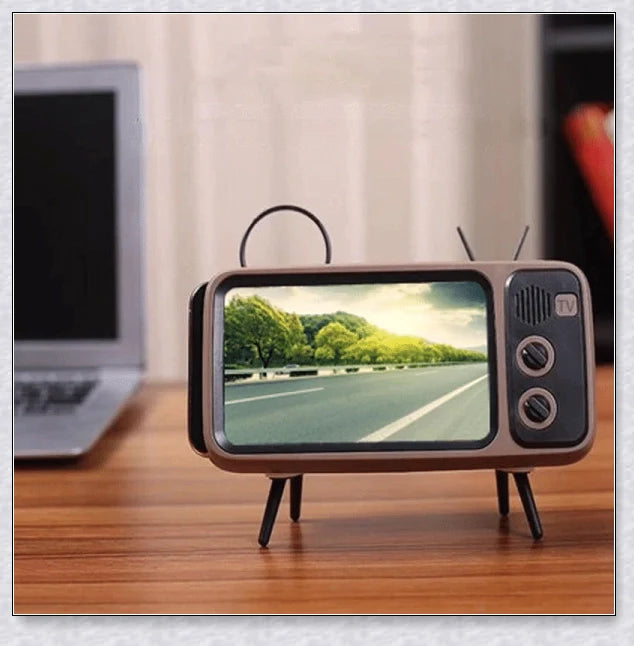 Retro TV Phone Holder & Bluetooth Speaker - Stylish Vintage-Inspired Smartphone Stand and Wireless Speaker