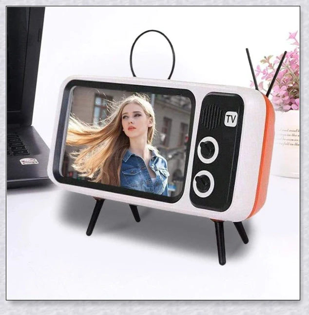 Retro TV Phone Holder & Bluetooth Speaker - Stylish Vintage-Inspired Smartphone Stand and Wireless Speaker