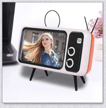 Retro TV Phone Holder & Bluetooth Speaker - Stylish Vintage-Inspired Smartphone Stand and Wireless Speaker
