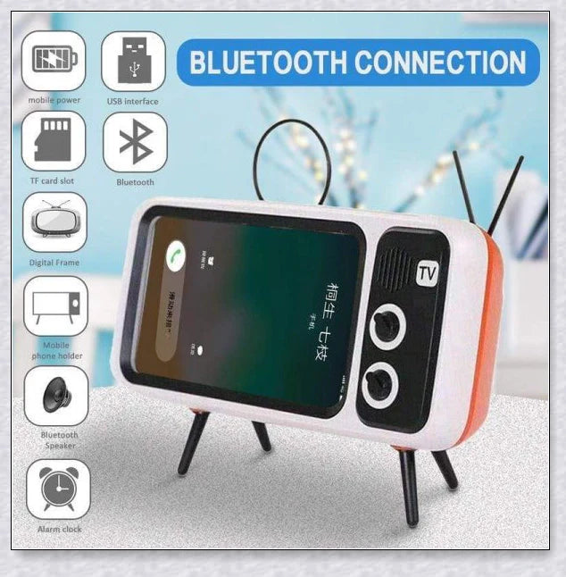 Retro TV Phone Holder & Bluetooth Speaker - Stylish Vintage-Inspired Smartphone Stand and Wireless Speaker
